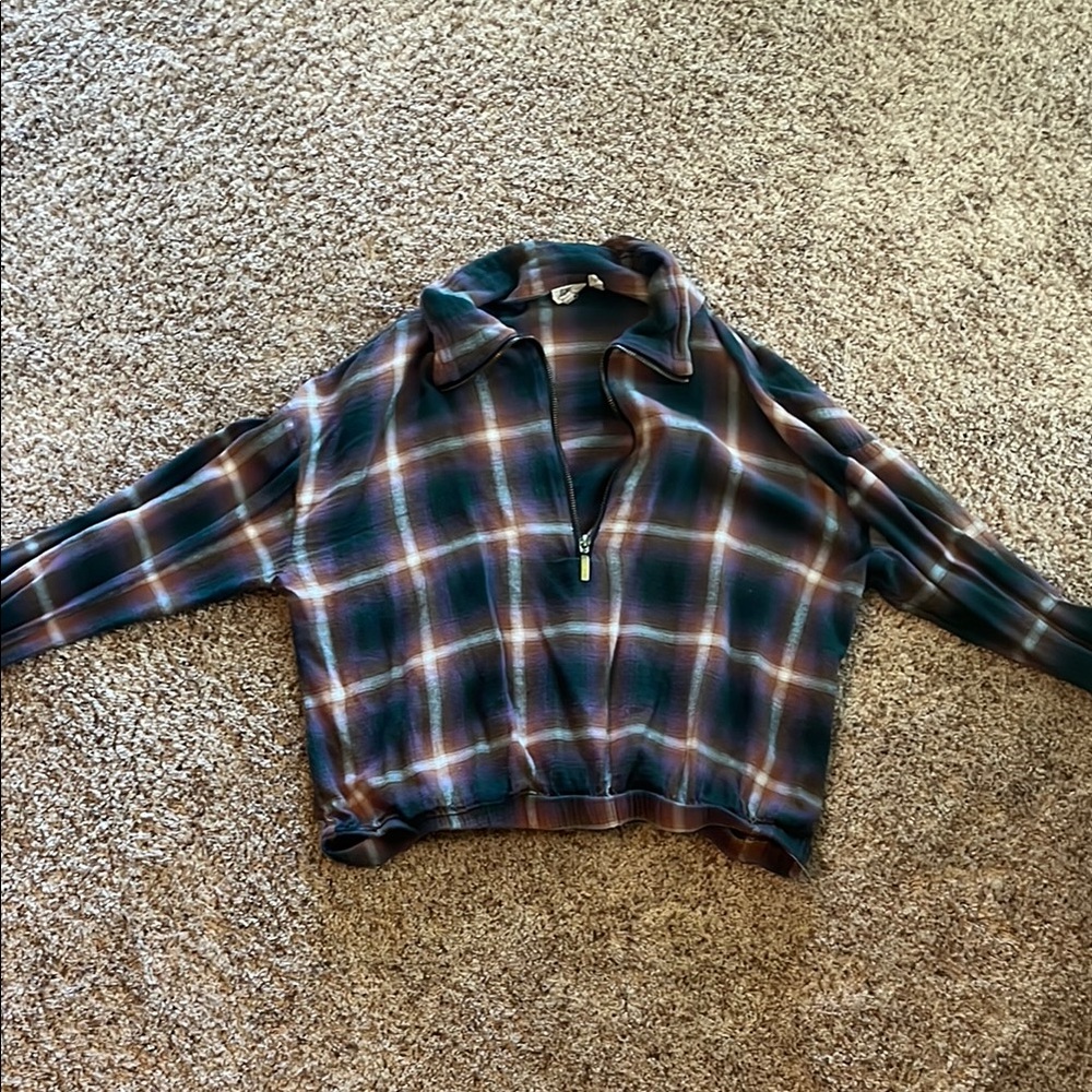 BKE Plaid Zip-Up Top - Green and Purple